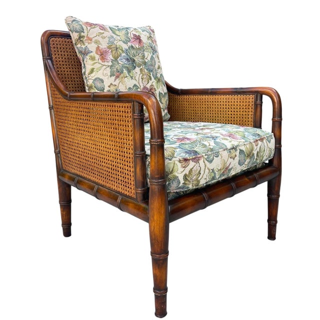 Late 20th Century Vintage Sherrill Faux Bamboo & Double Cane Lounge Chair – Made in Usa For Sale - Image 5 of 12