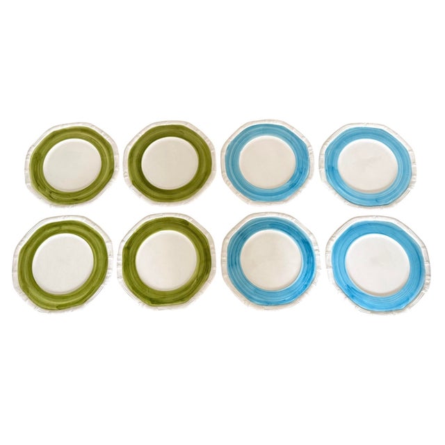 Made in Italy for Mane Lion, set of 8 large dinner plates, chargers. White glazed ceramic with bamboo edges. Soft...