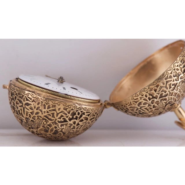 French Antique Late 18th Century French Ormolu Ball-Shaped Verge Fusee Watch Desk Stand For Sale - Image 3 of 18