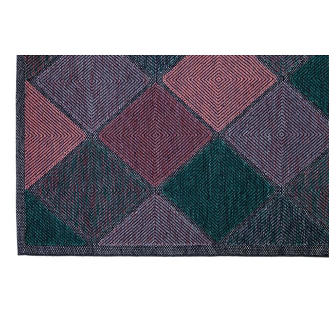 Geometric Modern Swedish Style Room Size Wool Rug in Green and Pink For Sale - Image 4 of 8