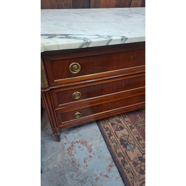 Louis XVI Marble Top Chest of Drawers, 1950 For Sale - Image 4 of 9