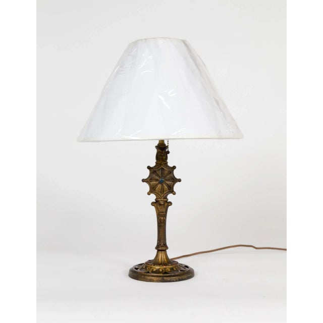 Gothic Early 20th Century Cast Brass Table Lamp with Spider Web For Sale - Image 3 of 12
