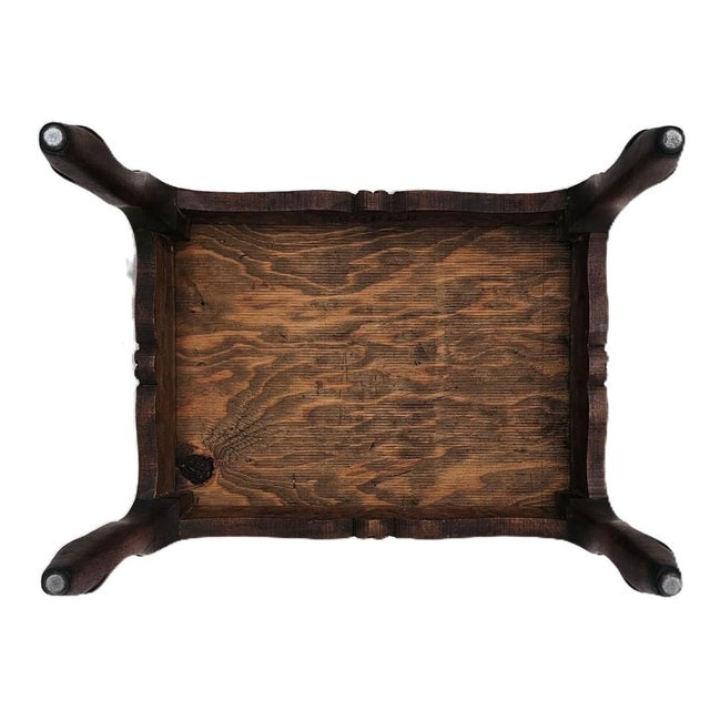 Antique French Walnut Ottoman Footstool W/ Floral Carving & Cabriole Legs 1910s For Sale - Image 16 of 16