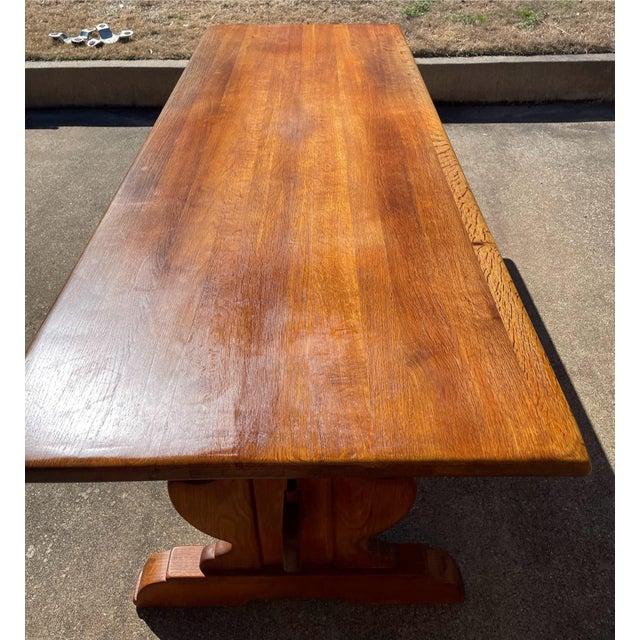 Early 20th Century Vintage French Country Trestle Farm Dining Table For Sale - Image 5 of 10