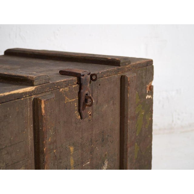 Small Antique Olive Green Chest, 1920s For Sale - Image 4 of 14