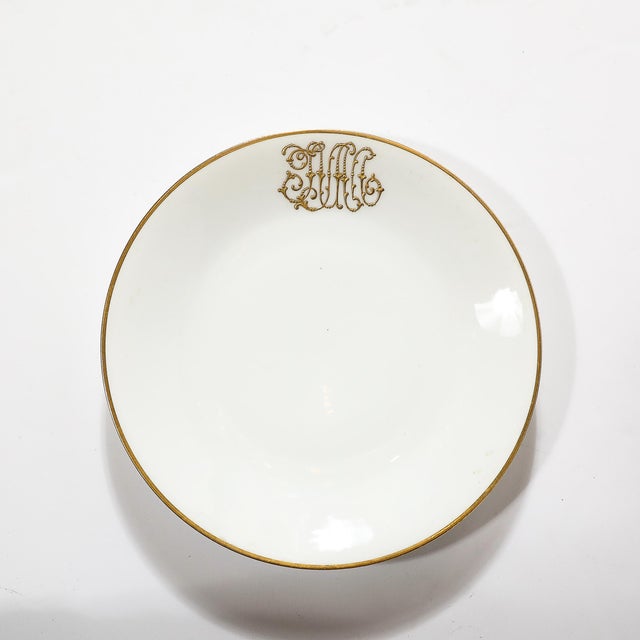 1900 - 1909 10 Edwardian Monogram Gilt Porcelain Luncheon Plates Signed Delinieres & Co. For Sale - Image 5 of 9