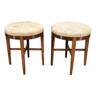 Art Deco Walnut and Beech Stools, Czechoslovakia, 1930s, Set of 2 For Sale