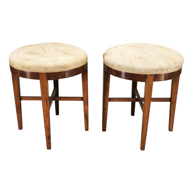 Art Deco Walnut and Beech Stools, Czechoslovakia, 1930s, Set of 2 For Sale