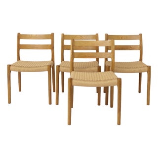 Vintage Danish Model 84 Dining Chairs in Oak by Niels Otto Møller for J.L. Møllers, 1970s, Set of 4 For Sale