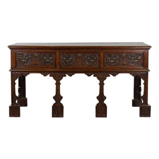 English 19th Century Oak Sideboard with Three Low-Relief Carved Drawers For Sale