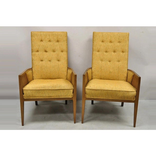 Vintage Mid Century Modern Hollywood Regency Sculpted Wood & Cane Panel Lounge Chairs - a Pair. Item features cane side...