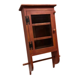 1940s Shabby Farmhouse Country Style Medicine Cabinet With Beveled Glass Window For Sale