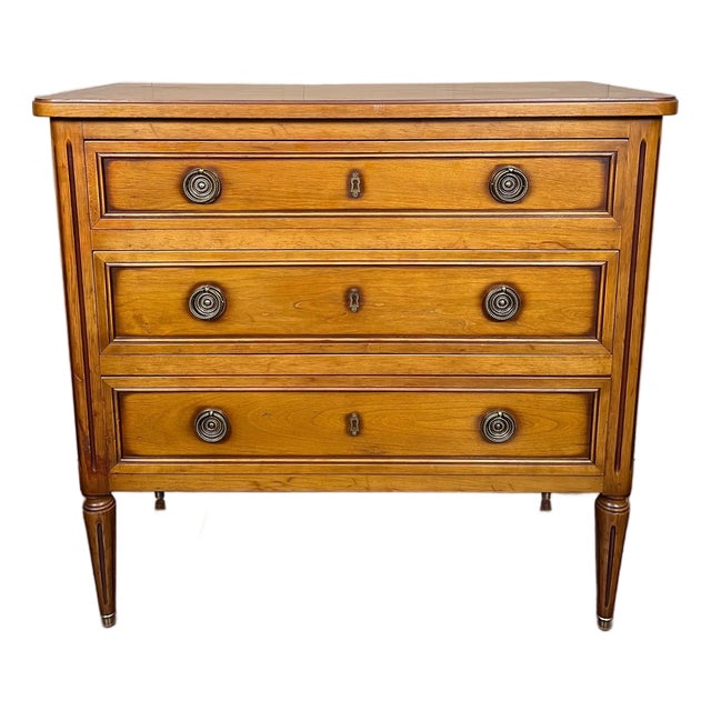 Antique French Commode Chest of Drawers Louis XVI Walnut Brass C1940 For Sale