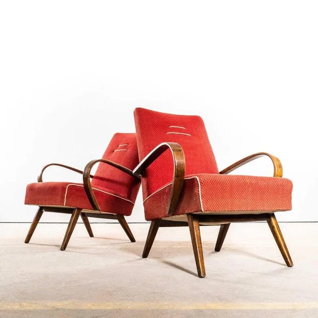 Chevron Slub Jacquard Sprung Seat Armchair by Jaroslav Šmídek, 1950s For Sale - Image 12 of 12