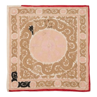 Suzani Tablecloth - Neutral Tan Uzbek Tablecloth 4'5'' X 4'6'' For Sale