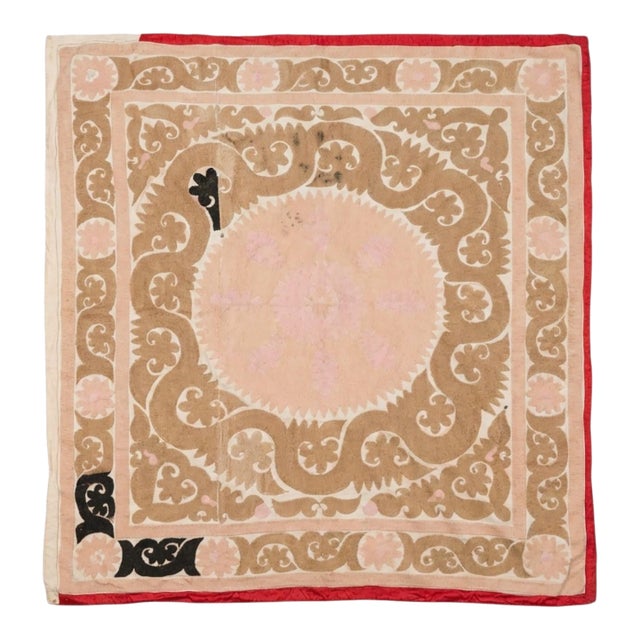 Suzani Tablecloth - Neutral Tan Uzbek Tablecloth 4'5'' X 4'6'' For Sale
