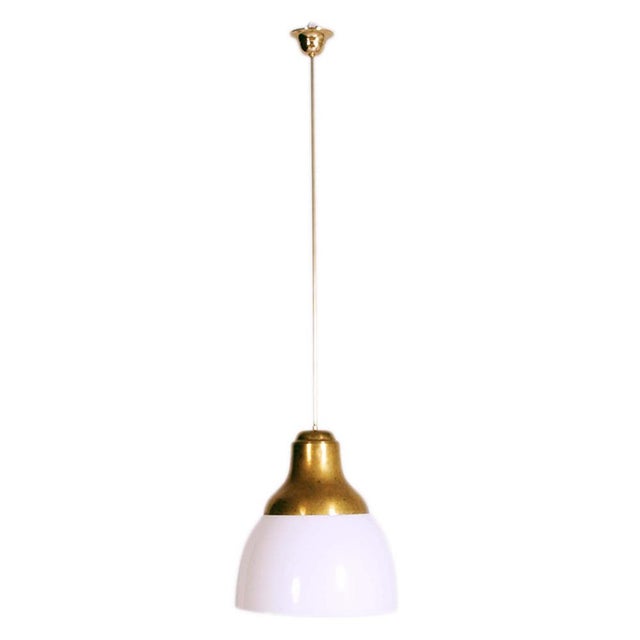 Azucena Italian Brass Murano Lattimo Glass Pendant by Luigi Caccia Dominioni for Azucena, 1950s For Sale - Image 4 of 8