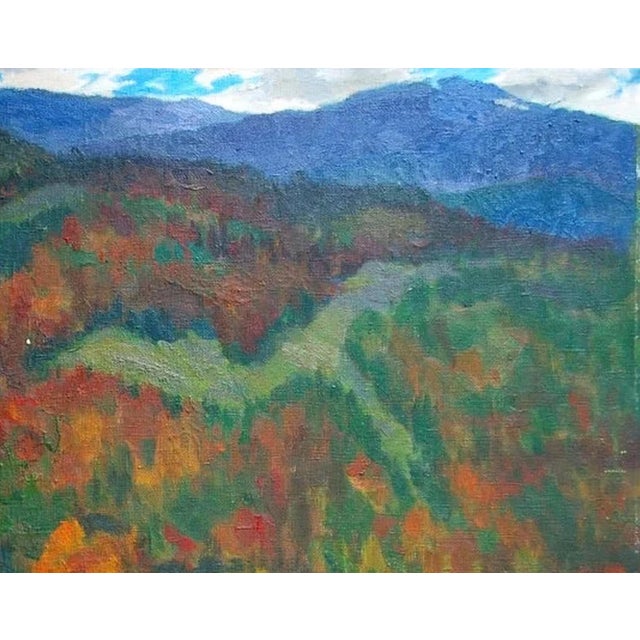 Realism Mountain Landscape Antique Oil Painting Original Soviet Art Ukrainian Artist Artamonov a.m. 80-100 1966 For Sale - Image 3 of 6