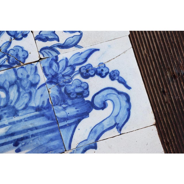 Blue Tile Mural Panel Depicting a Baroque Jardinière With Flowers, Portuguese, 18th Century For Sale - Image 8 of 12