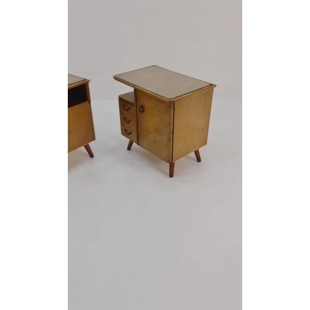 German Mid century beech nightstands/ bedside tables BY WK Möbel , 1960s It is in good vintage condition, however, as with...