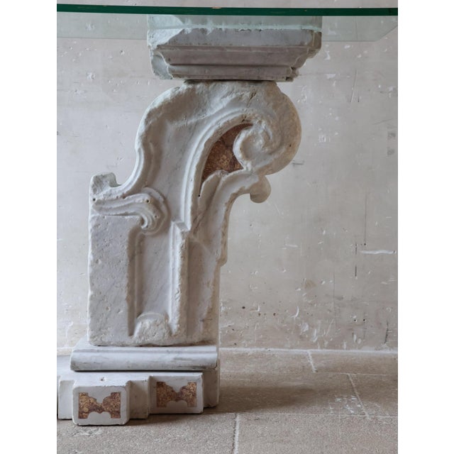 Antique Baroque Marble Console Table with Glass Top For Sale - Image 5 of 16