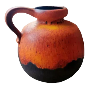 Vintage Fat Lava German Jug With Colored and Glazed Ceramic Handle