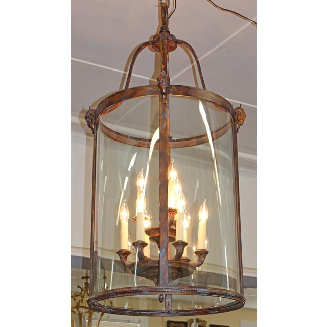 Monumental 10 Light Patina Bronze Lantern Chandelier For Sale - Image 4 of 12