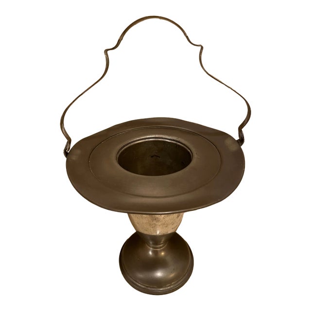 Mid 20th Century Vintage Pewter Basket Vase For Sale