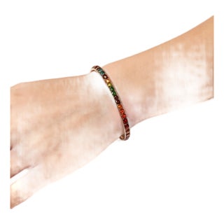 Late 20th Century Sterling Silver 925 Multi Color Tourmaline Flexible Bracelet For Sale