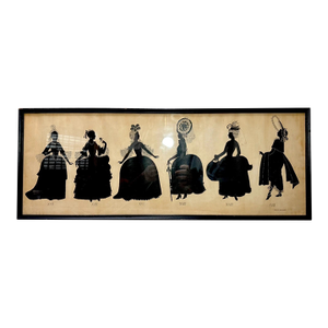Large Antique 1800's Victorian Fashion Lady Original Silhouette Art Ink Drawing