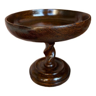 Antique English Oak Barley Twist Compote Pedestal Bowl Floral Dessert Stand For Sale