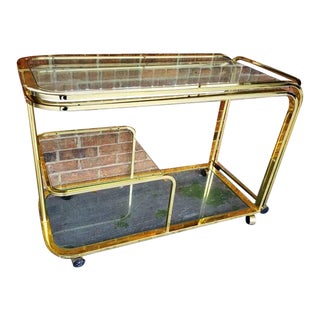 Milo Baughman Style Expandable Brass Bar Cart For Sale
