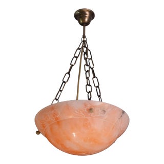 Art Decò Liberty Orange Alabaster Chandelier With Decorations, 1940s For Sale