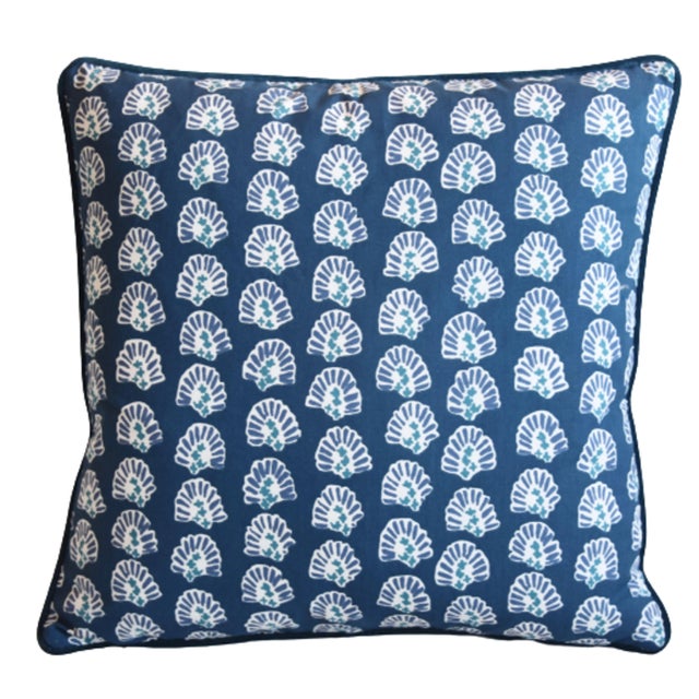 Contemporary Robert Allen Beachy Blue/White Coastal Nautical Feather/Down Pillow 22" Square For Sale - Image 3 of 6