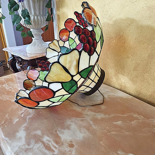 Vintage Tiffany-Style Fruit Stained Glass Hanging Pendant Shade For Sale - Image 11 of 18