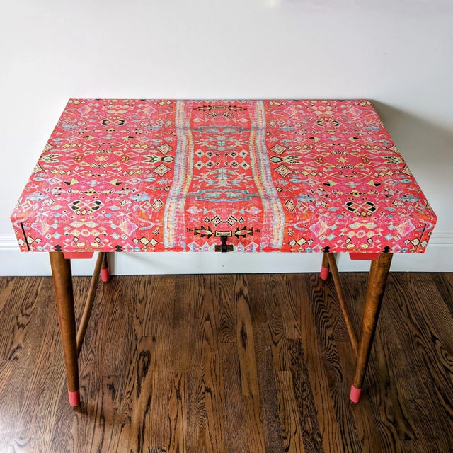 Boho Mid-Century Kilim Rug Desk For Sale - Image 4 of 8