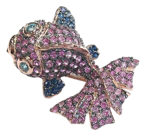 Bochic "Orient" Vintage Fancy Sapphire & Emerald Brooch - 18K Gold & Silver