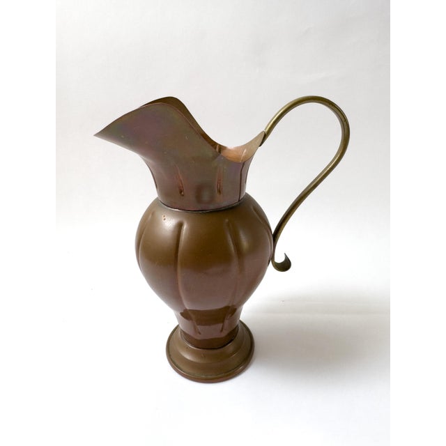 French Provincial Vintage French Copper Pitcher With Sculptural Brass Handle – Villedieu For Sale - Image 3 of 12