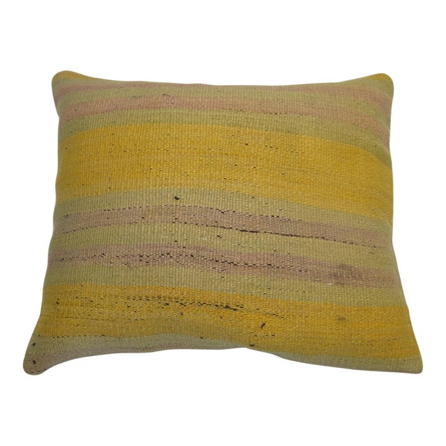 Mid 20th Century Yellow Turkish Kilim Rug Pillow For Sale