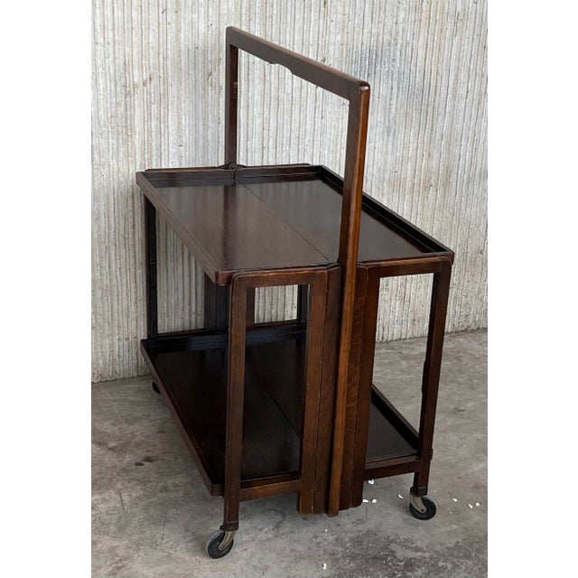 Wood Mid-Century Modern Folding Bar Cart With Two Tier For Sale - Image 7 of 10
