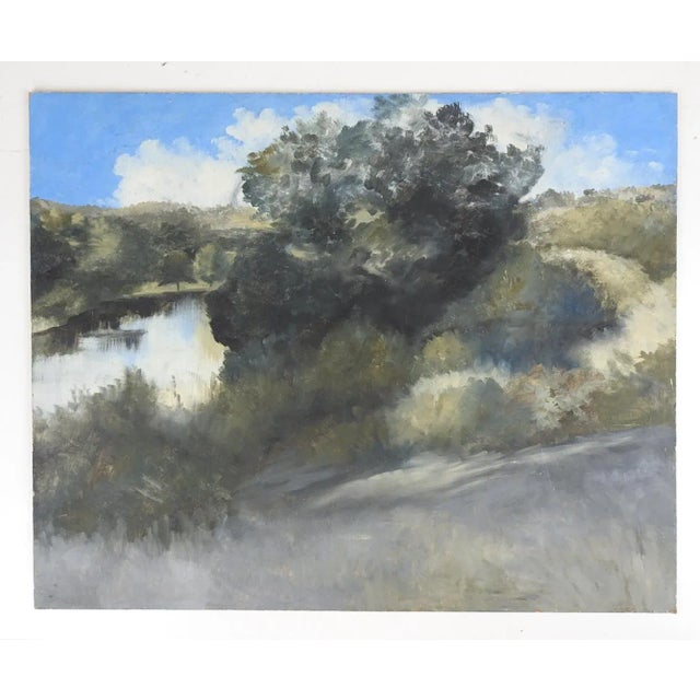 Wood Impressionist Lakeside Landscape Painting For Sale - Image 7 of 7