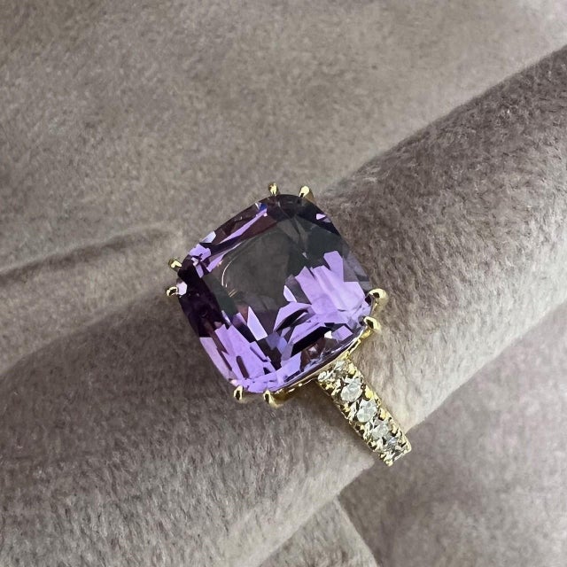 Created in 18 karat yellow gold Amethyst 4 carats approx. Diamonds 0.80 carat approx. Ring size US 6.5, can be sized...