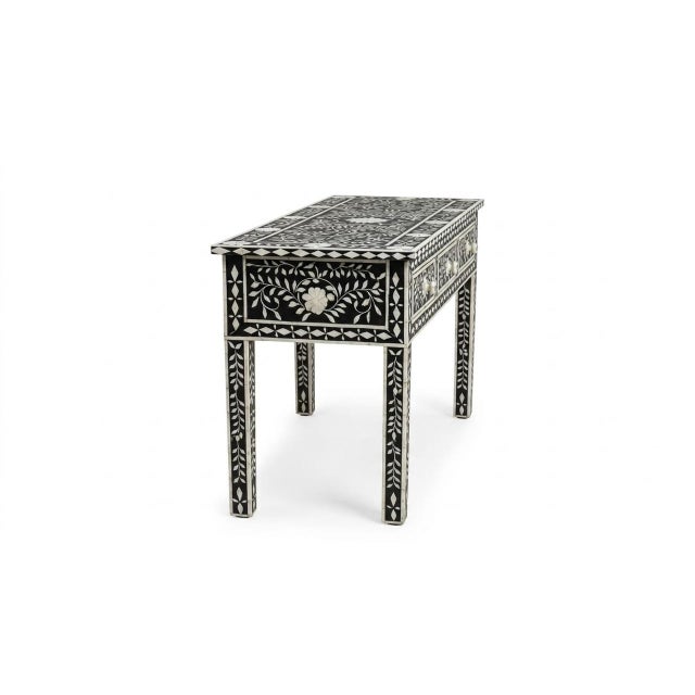 Handcrafted Marrakesh Bovine Bone & Black Resin Inlay Console Table For Sale - Image 4 of 6