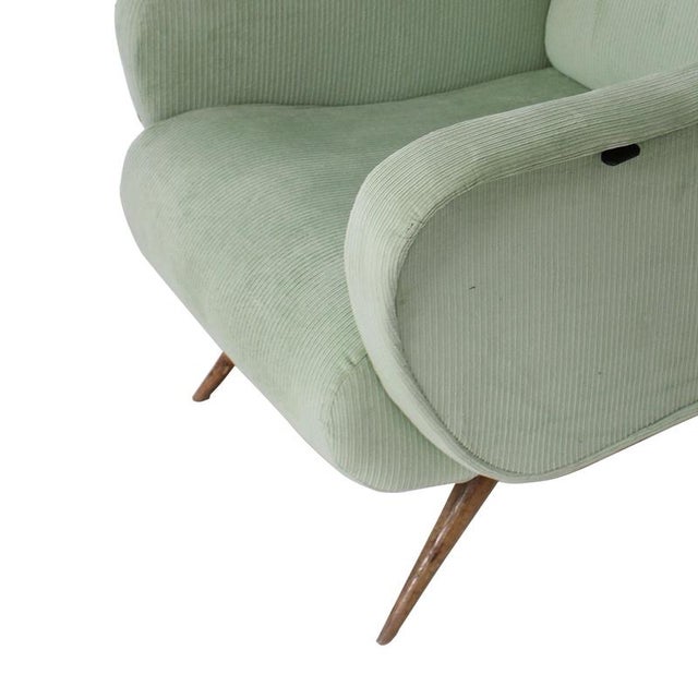 Gold Vintage Green Ribbed Reclining Lounge Chair, Italy, 1950 For Sale - Image 8 of 9