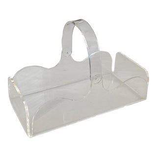 Mid-Century Modern Palm Beach Style Handled Lucite Basket For Sale