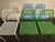 Set Of 6 Blu Dot Hot Mesh Dining/Patio Chairs 2 Each White/Green/Blue 31x21x19 All in excellent condition