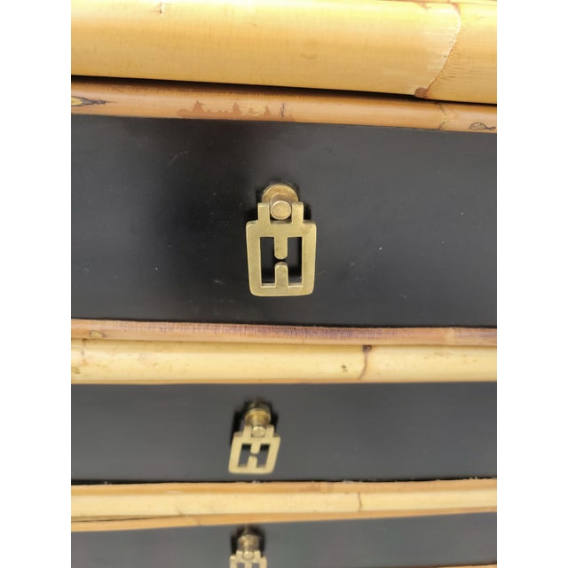 Vintage Smooth Black Insert Bamboo 5 Drawer Regency Chest of Drawers For Sale - Image 9 of 10