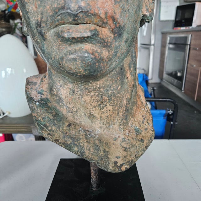 Wood Mid 20th Century Ancient Style Greek Neoclassical Bronze Bust For Sale - Image 7 of 7