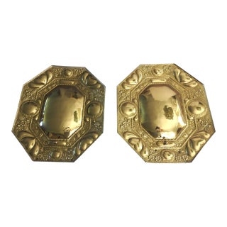 19th Century Dutch Revival Repoussé Brass Octagonal Wall Plaques - A Pair For Sale
