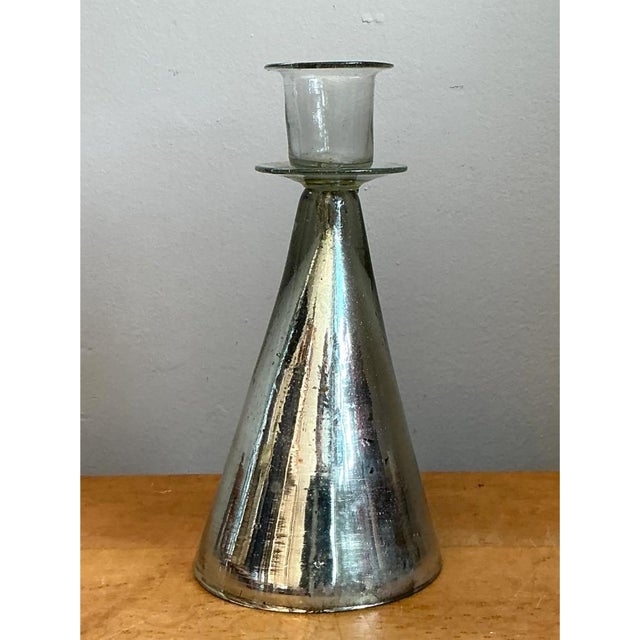 Vintage Silvered Glass Candle Holder For Sale - Image 10 of 12